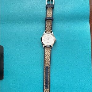 Coach Signature Watch with Blue and Beige Strap